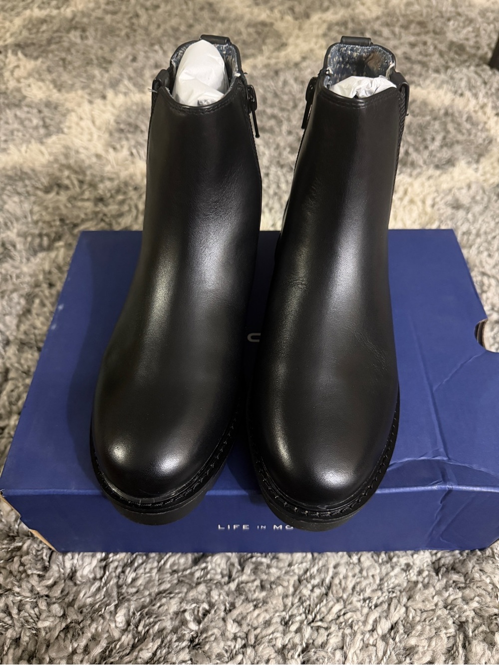 Rockport Black Leather Ankle Booties with Side Zip